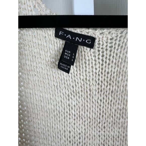 FANG Crochet Fringe Vest Boho Festival Hippie Beige Open Knit Sleeveless Top - Picture 2 of 6